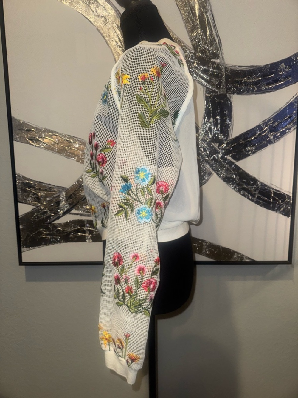 Chelsea & Violet White Mesh Zip-Front Floral Embroidered Jacket - Picture 4 of 7